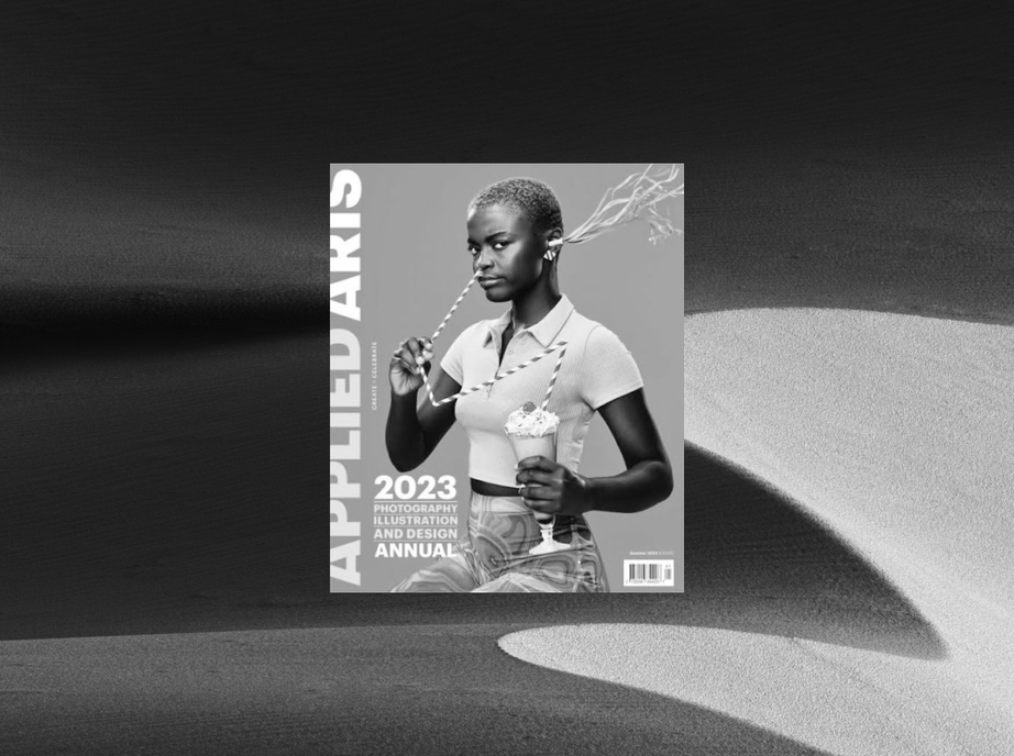 Cover of the Applied Arts 2023 Photography, Illustration and Design Annual, set against black and white sand dunes.
